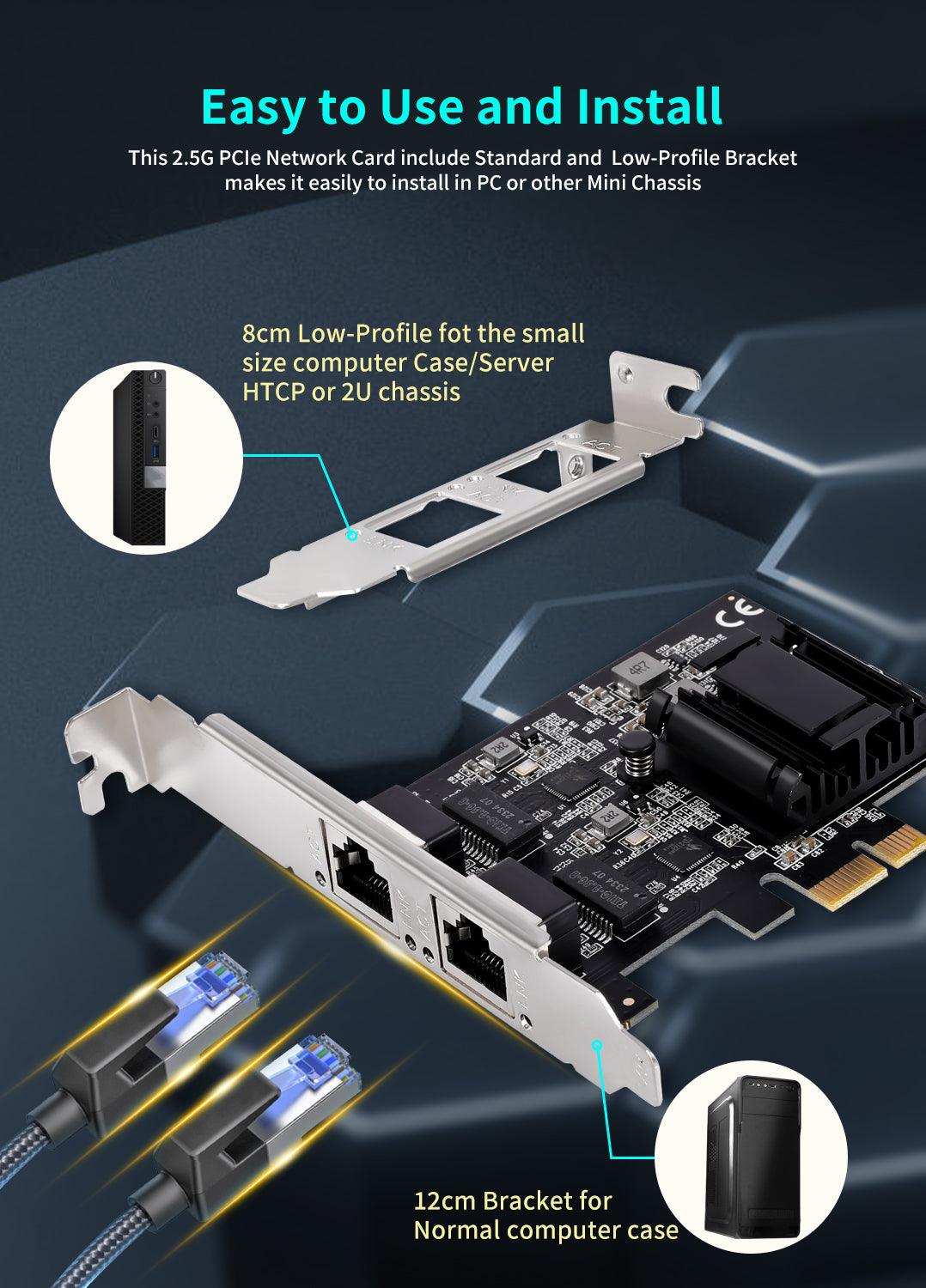 2 Port 2.5Gb PCIe Network Card, Dual LAN Port 2.5 Gigabit Ethernet Interface Adapter, with Realtek RTL8125B, Support NAS/PC, 2.5G NIC Compliant Windows/Linux/MAC OS - NICGIGA