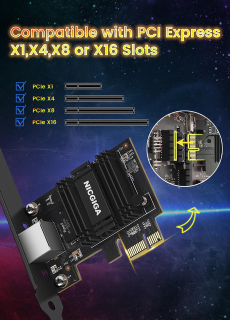 NICGIGA 2.5G Base-T PCIe Network Adapter, Realtek RTL8125B 2.5Gbps/1Gbps/100Mbps PCI Express Gigabit Network Card Convert to Ethernet RJ45 LAN Port for Gaming/Office, Support Windows/Linux - NICGIGA