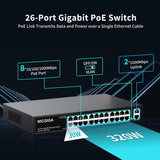 24 Port Gigabit PoE Switch Unmanaged, 24 Port PoE+@320W, 2 Gigabit Uplink Ports, NICGIGA 26 Port Gigabit Network Power Over Ethernet Switch, VLAN Mode, 19 inch RackMount, Plug and Play. - NICGIGA
