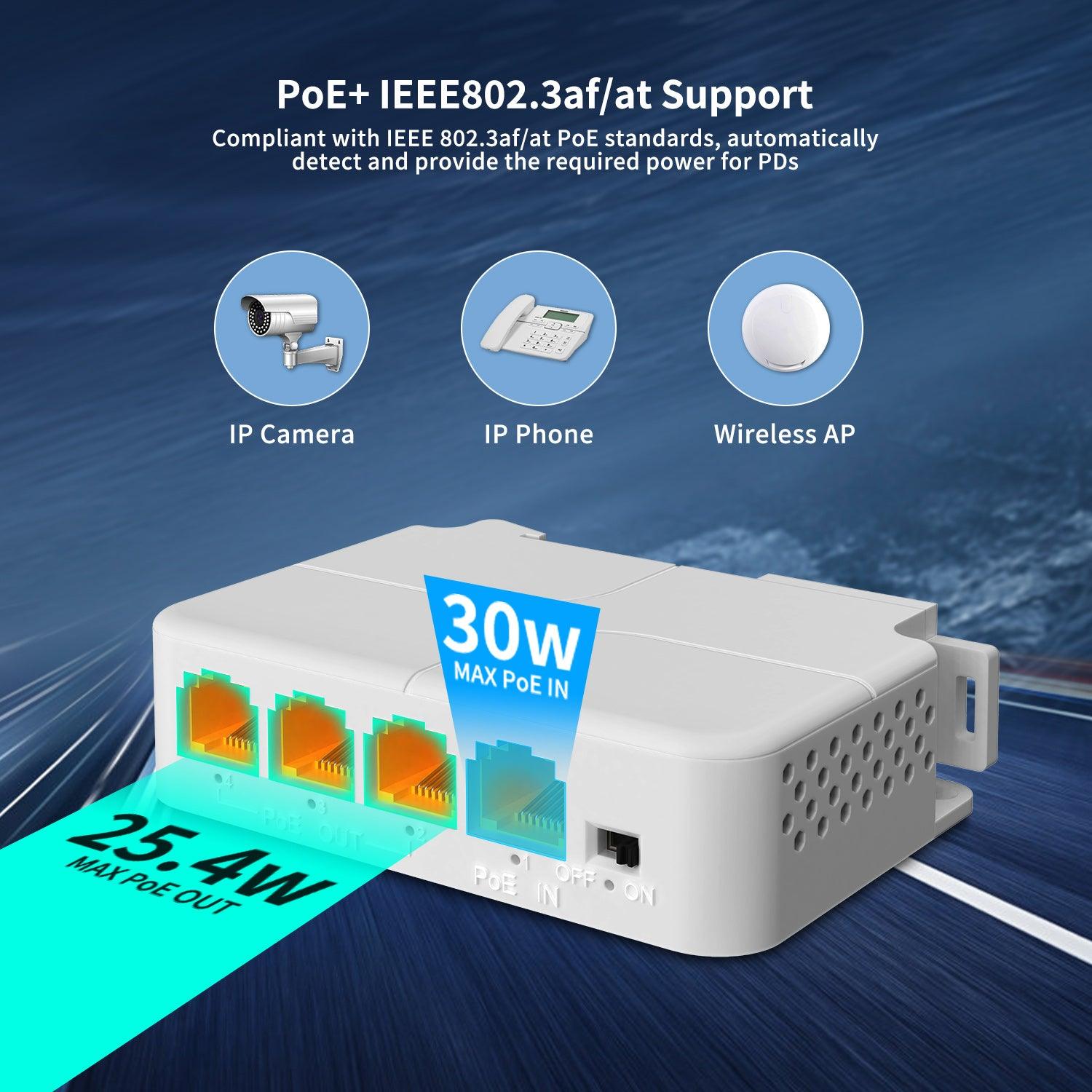 1 in 3 Out Gigabit PoE Extender, NICGIGA 3 Port PoE Repeater 100 Meter