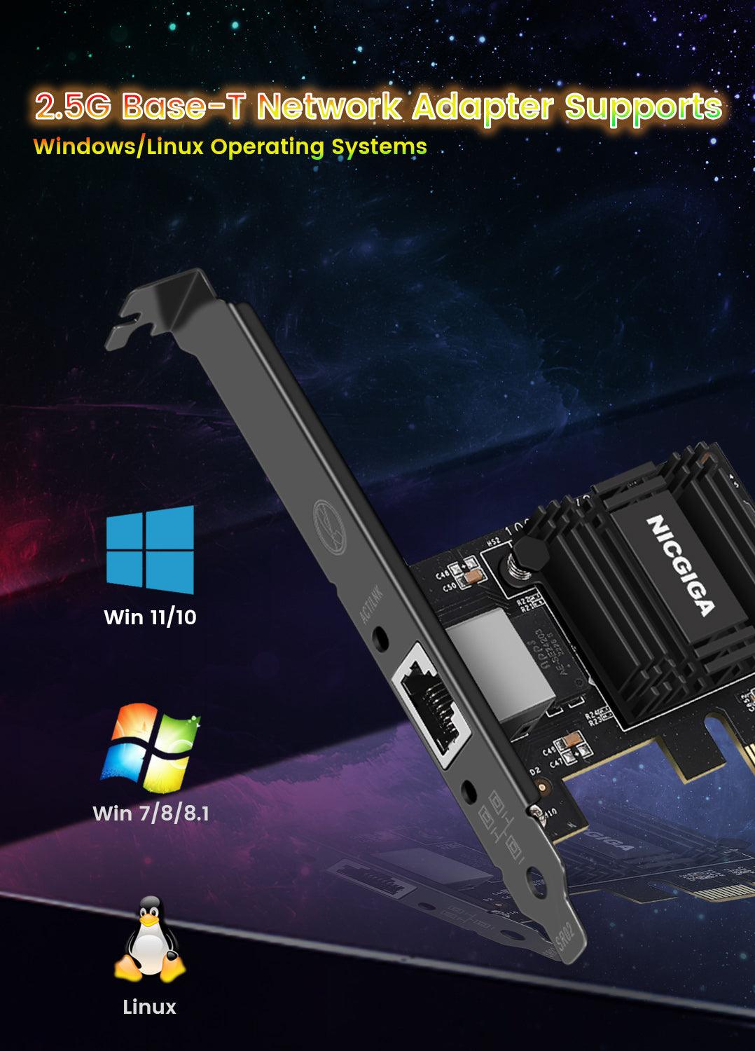 NICGIGA 2.5G Base-T PCIe Network Adapter, Realtek RTL8125B 2.5Gbps/1Gbps/100Mbps PCI Express Gigabit Network Card Convert to Ethernet RJ45 LAN Port for Gaming/Office, Support Windows/Linux - NICGIGA