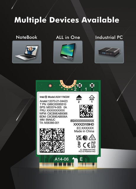 WiFi 6E Wireless Card Intel AX411 NGW. Only Support CNVio2 Protocol and Intel 12/13th Generation CPU, Bluetooth 5.3, Tri-Band 5400Mbps, Network Adapter for Laptop Support Windows 10/11 (64bit),Linux. - NICGIGA