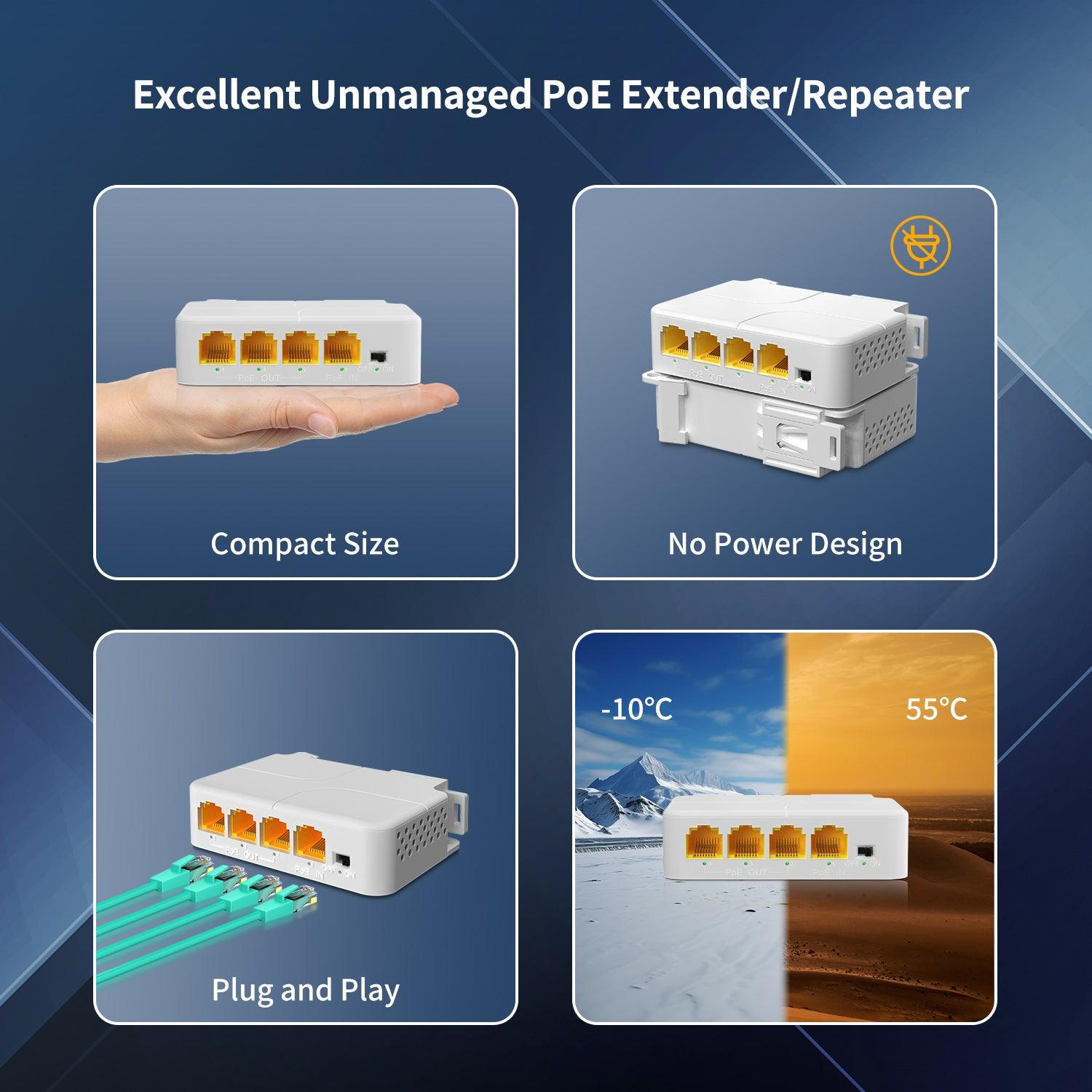1 in 3 Out Gigabit PoE Extender, NICGIGA 3 Port PoE Repeater 100 Meter