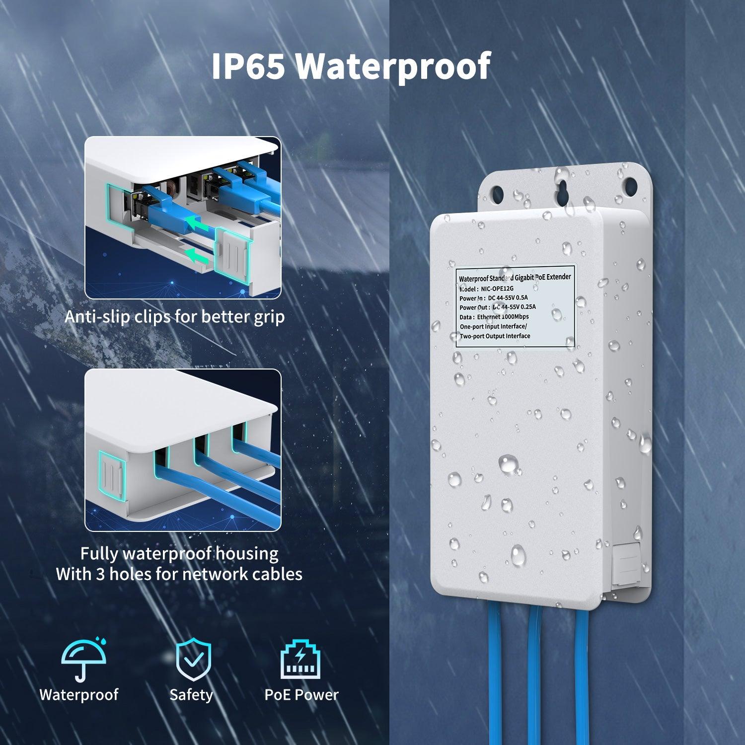 Gigabit Outdoor Waterproof PoE Extender, NICGIGA 2 Port PoE Repeater 1
