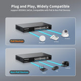 Switch PoE 16 ports @ 250 W avec 2 ports de liaison montante Gigabit, commutateur PoE Ethernet NICGIGA 18 ports, mode VLAN, extension jusqu'à 250 m, boîtier en métal robuste, montage en rack 19", Plug and Play, non géré 