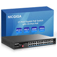 NICGIGA 24 Port Gigabit PoE Switch with 24 Port PoE+@300W, 2 Gigabit Uplink Port, 1 SFP, Sturdy Metal for Desktop/Rack Mount, AI Watchdog, VLAN Mode, Plug and Play, Unmanaged Power Over Ethernet - NICGIGA