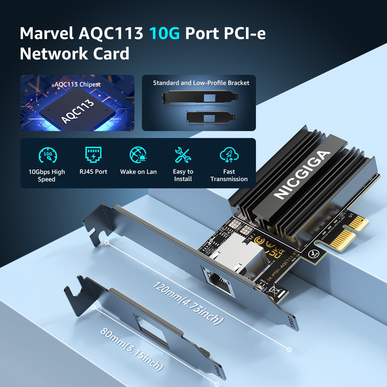 10G Base-T PCI-e4.0 X1 Network Card, Marvell AQC113 Controller