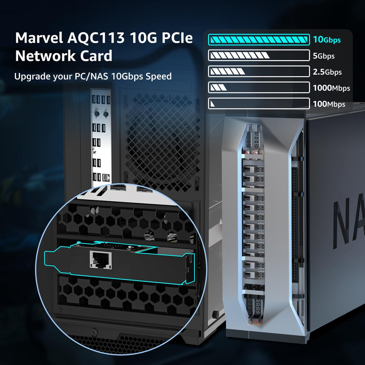 10G Base-T PCI-e4.0 X1 Network Card, Marvell AQC113 Controller, NICGIGA 10Gb Ethernet Adapter Support WOL, 10Gbe RJ45 Port NIC Card, Windows10/11/Windows Server/Linux