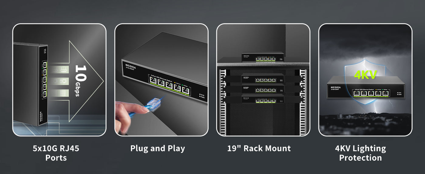 5 Port 10G Ethernet Switch Unmanaged,with 5X 10Gb Base-T RJ45 Ports, N ...