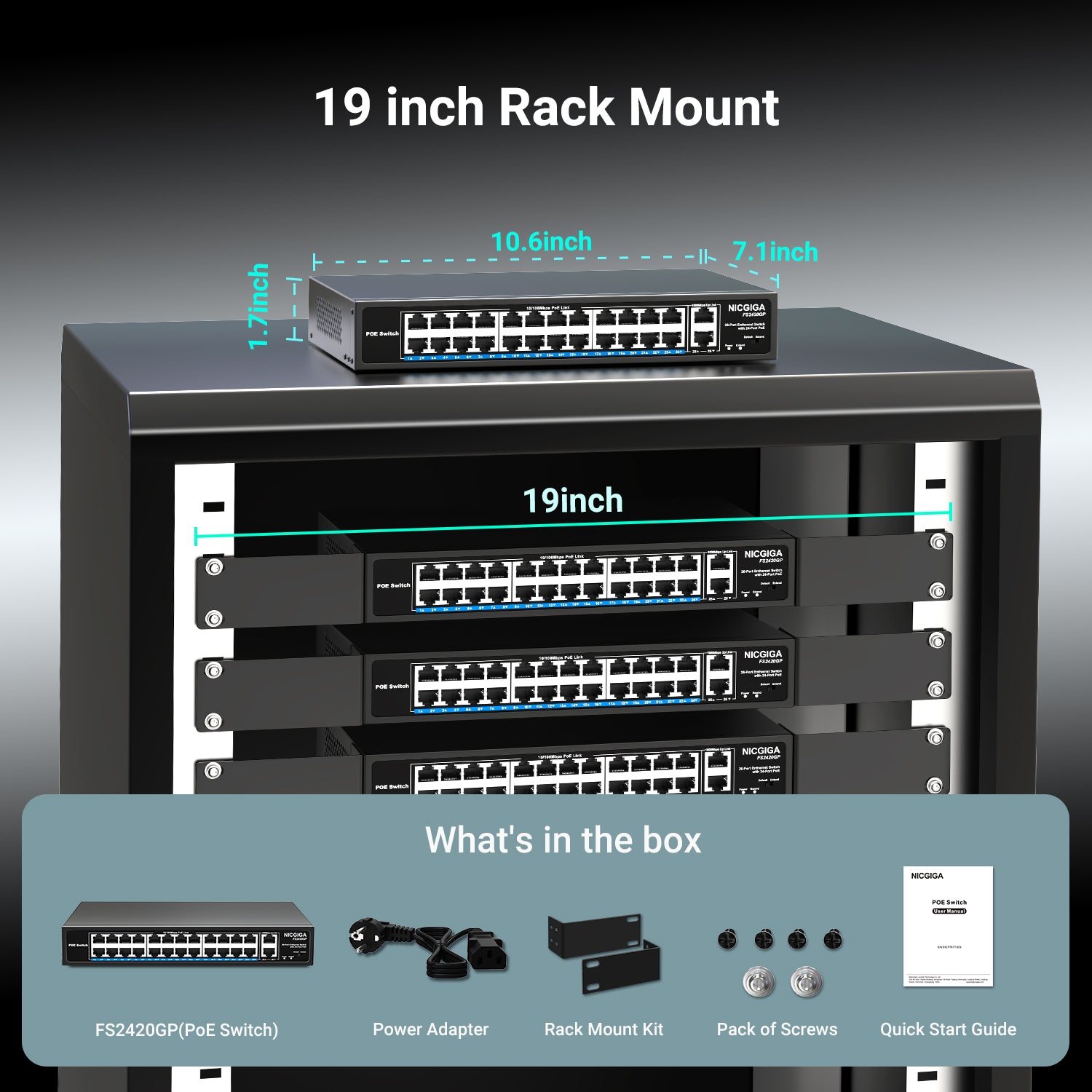24 Port PoE+ Ethernet Switch Unmanaged + 2 Gigabit Uplink