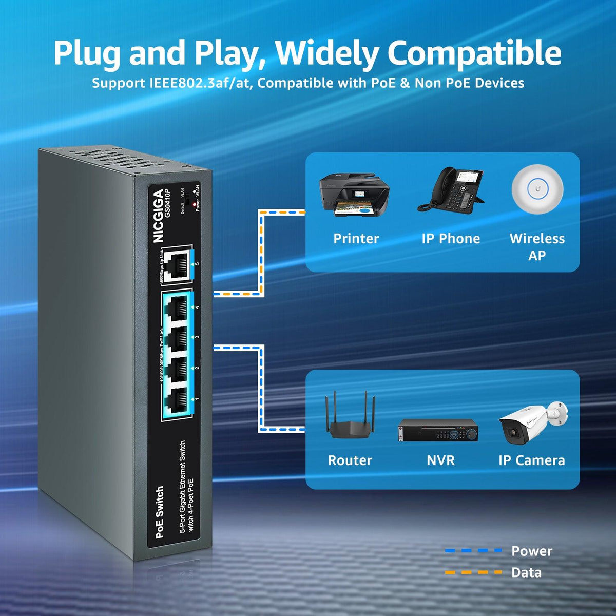 Switch Tenda de 5 Puertos Gigabit con POE DE 4 puertos / 10/100/1000 M