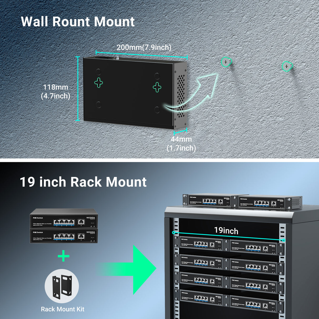 4 Port Gigabit PoE Switch Unmanaged with 4 Port IEEE802.3af/at PoE @78W, 1 x 1000Mbps Uplink, NICGIGA 5 Port Network Power Over Ethernet Switch, VLAN Mode, Desktop/Wall-Mount.