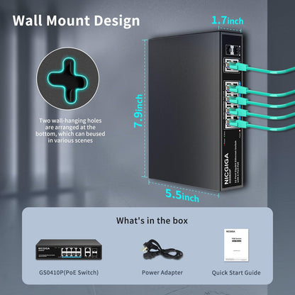 8 Port Gigabit PoE Switch Unmanaged with 8 Port IEEE802.3af/at PoE+@120W, 2 x 1000Mbps Uplink + 2 x 1G SFP, NICGIGA 12 Port Network Power Over Ethernet Switch, Desktop/Wall-Mount.