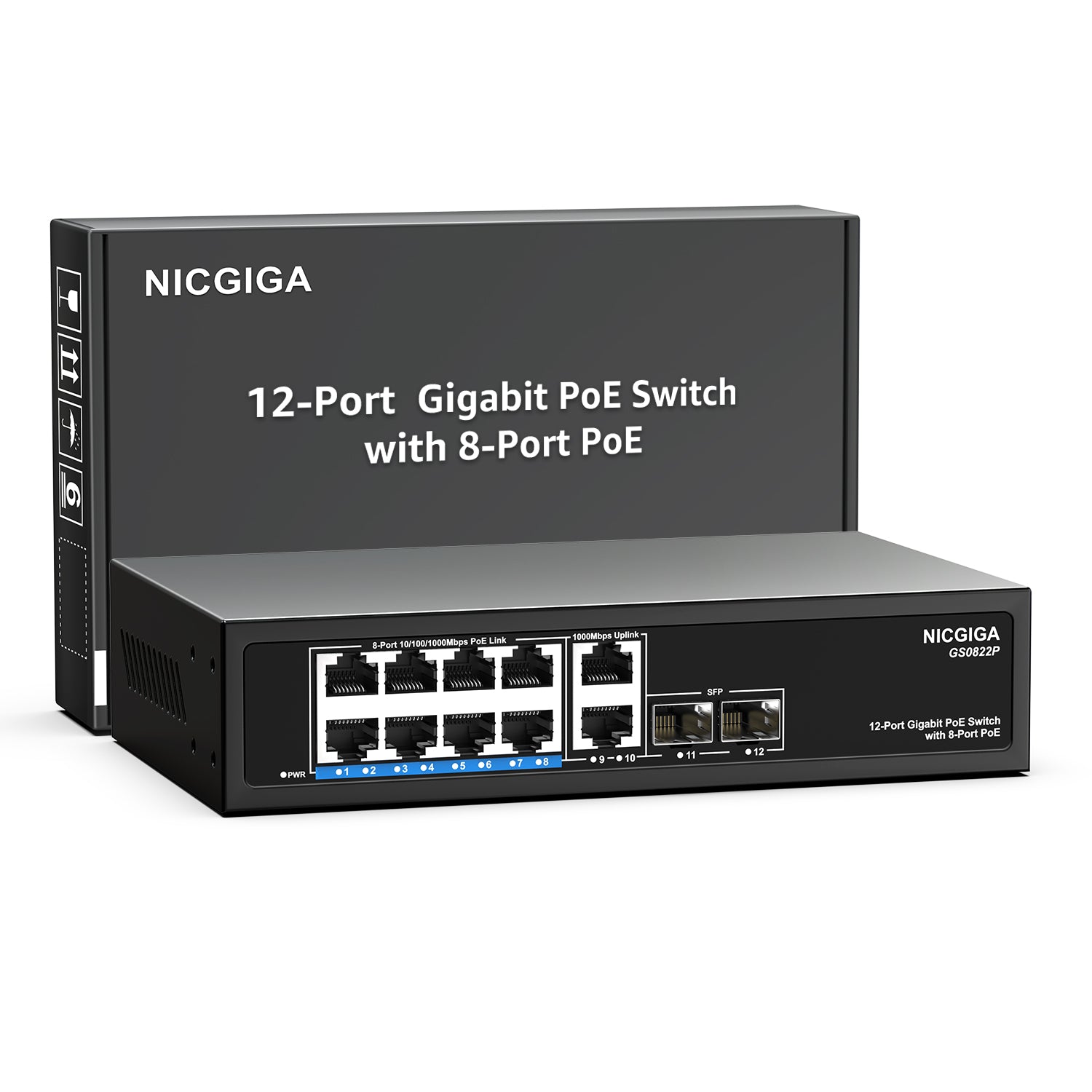 NICGIGA 8 Port Network Power Over Ethernet Switch, Desktop/Wall-Mount.