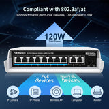 Outdoor Waterproof 8-Port PoE Switch with 8 Port PoE+@120W + Gigabit Uplink Port, 10 Port IEEE802.3af/at Power Over Ethernet Switch Unmanaged with VLAN and 250m Extender Function, Plug & Play - NICGIGA