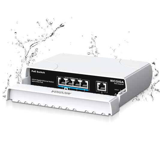 Outdoor Waterproof 4-Port Gigabit PoE Switch with 4 Port PoE+@78W + 1000Mbps Uplink Port, NICGIGA 5 Port IEEE802.3af/at Power Over Ethernet Switch Unmanaged with VLAN Function, Plug & Play