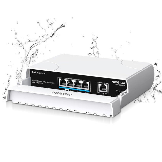 Outdoor Waterproof 4-Port Gigabit PoE Switch with 4 Port PoE+@78W + 1000Mbps Uplink Port, 5 Port IEEE802.3af/at Power Over Ethernet Switch Unmanaged with VLAN Function, Plug & Play - NICGIGA