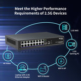 16 Port 2.5G ➕ 2 Port 10G SFP+ Ethernet Switch, NICGIGA 18 Port 2.5Gb Network Switch Unmanaged, Plug & Play, Desktop or 19-inch Rack Mount, Fanless Metal Design.