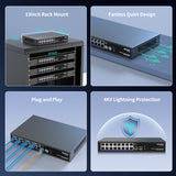 16 Port 2.5G ➕ 2 Port 10G SFP+ Ethernet Switch, NICGIGA 18 Port 2.5Gb Network Switch Unmanaged, Plug & Play, Desktop or 19-inch Rack Mount, Fanless Metal Design.