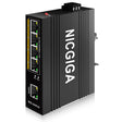 NICGIGA 5 Port Hardened Industrial Gigabit DIN-Rail Ethernet Switch, with 4 x 1000Mbps Ports, 1 Gigabit UPLink Port Industrial Network Switch. IP40 Metal Enclosure(-30° to 75°) - NICGIGA