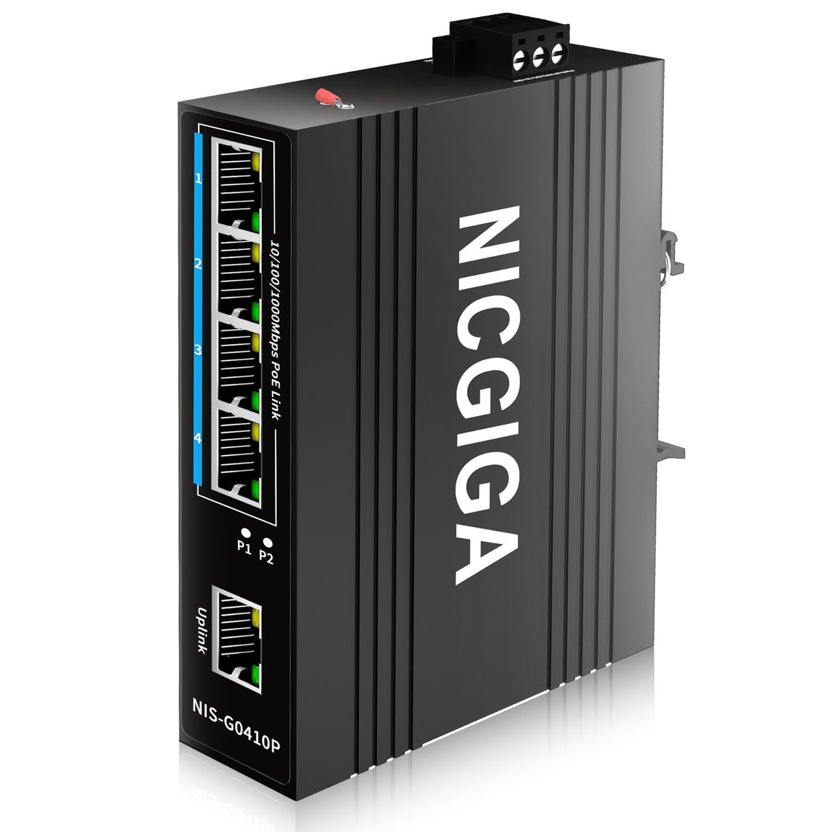 NICGIGA 5 Port Industrial Gigabit PoE Switch, with 4 x IEEE802.3af/at 30W PoE Ports @125W. IP40 Metal Enclosure, DIN-Rail, Compact PoE Power for Solar Power/RV Truck/VoIP Systems. - NICGIGA