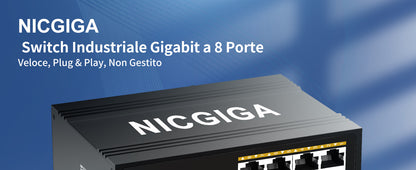 NICGIGA 8 Port Hardened Industrial Gigabit Ethernet Switch, with 8 x 1000Mbps RJ45 Ports Unmanaged Network Switch. DIN-Rail & Mount, IP40 Metal Enclosure(-30° to 75°)
