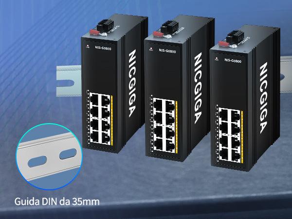 NICGIGA 8 Port Hardened Industrial Gigabit Ethernet Switch, with 8 x 1000Mbps RJ45 Ports Unmanaged Network Switch. DIN-Rail & Mount, IP40 Metal Enclosure(-30° to 75°) - NICGIGA