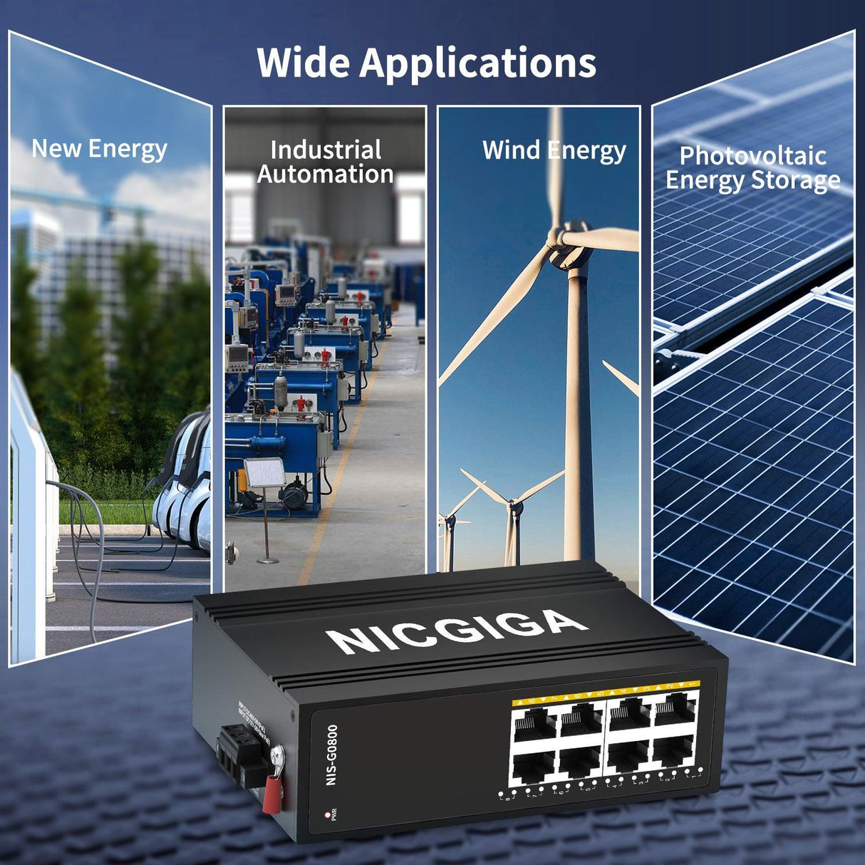 NICGIGA Commutateur Ethernet Gigabit industriel renforcé à 5 ports sur rail DIN, avec 4 ports 1000 Mbps, 1 port Gigabit UPLink Switch réseau industriel. Boîtier métallique IP40 (-30° à 75°) 