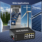 NICGIGA 5 Port Hardened Industrial Gigabit DIN-Rail Ethernet Switch, with 4 x 1000Mbps Ports, 1 Gigabit UPLink Port Industrial Network Switch. IP40 Metal Enclosure(-30° to 75°) - NICGIGA