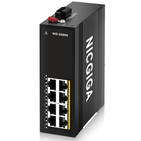 NICGIGA 8 Port Hardened Industrial Gigabit Ethernet Switch, with 8 x 1000Mbps RJ45 Ports Unmanaged Network Switch. DIN-Rail & Mount, IP40 Metal Enclosure(-30° to 75°) - NICGIGA