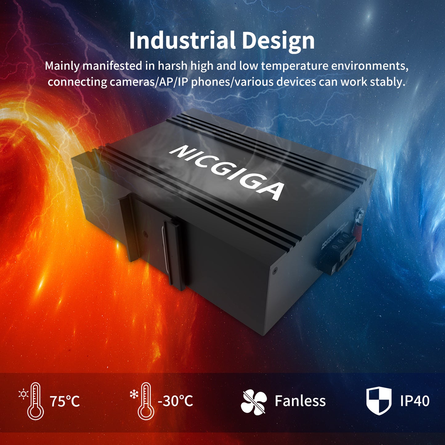 NICGIGA 8 Port Industrial Gigabit PoE Switch DIN-Rail, with 8 x IEEE802.3af/at 30W PoE Ports @245W Port Industrial PoE Network Ethernet Switch. IP40 Metal Enclosure(-30° to 75°)