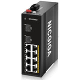 NICGIGA 10 Port Hardened Industrial Gigabit Ethernet Switch, with 8 x 1000Mbps RJ45 Ports +2 SFP Uplink Network Switch. DIN-Rail & Mount, IP40 Metal Enclosure(-30° to 75°) - NICGIGA