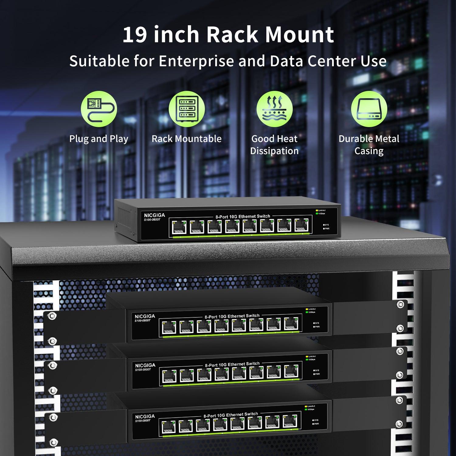 8 Port 10G Ethernet Switch Unmanaged, Auto-Negotiation, Plug and