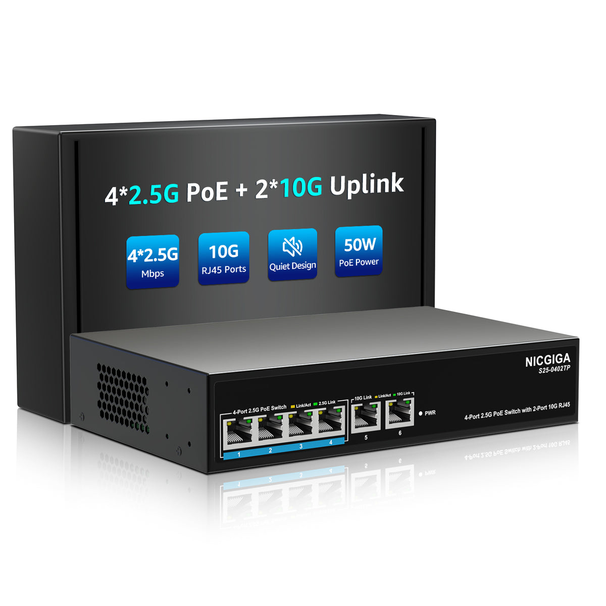 6 Port 2.5Gb PoE Switch Unmanaged with 4 Port 2.5G Base-T PoE+@50W + 2 ...