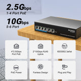 6 Port 2.5Gb PoE Switch Unmanaged with 4 Port 2.5G Base-T PoE+@50W + 2 x 10G RJ45 Uplink, NICGIGA 6 Port 2.5Gbe IEEE802.3af/at Power Over Ethernet Switch, Support WiFi6 AP, NAS, 4K PoE Camera NVR.