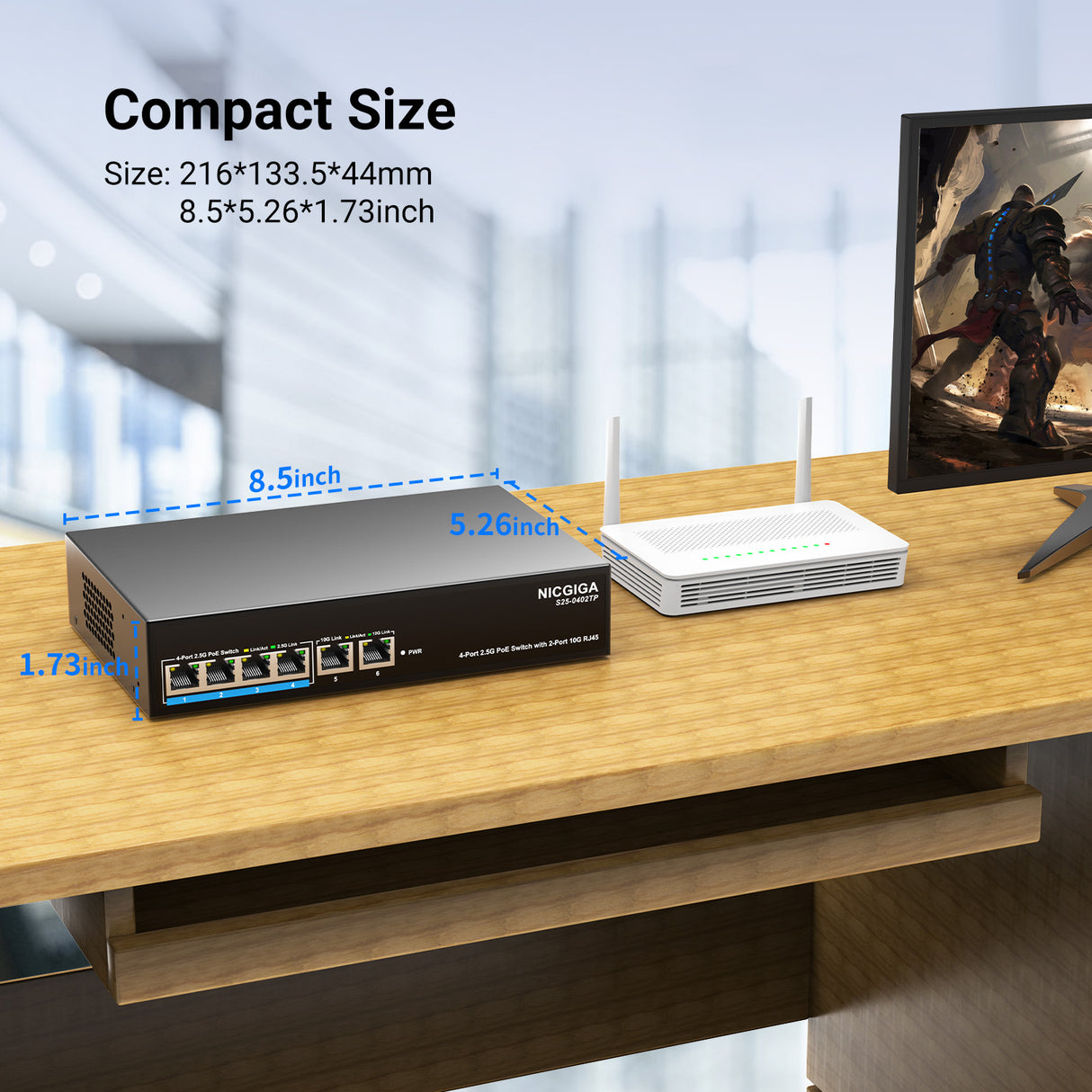 6 Port 2.5Gb PoE Switch Unmanaged with 4 Port 2.5G Base-T PoE+@50W + 2 x 10G RJ45 Uplink, NICGIGA 6 Port 2.5Gbe IEEE802.3af/at Power Over Ethernet Switch, Support WiFi6 AP, NAS, 4K PoE Camera NVR.