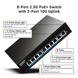 8 Port 2.5Gb PoE (130W) + 2 Port 10Gb RJ45 Network Switch Unmanaged, NICGIGA 10 Port 2.5G IEEE802.3af/at Power Over Ethernet Switch, Support WiFi6 AP, NAS, 4K PoE Camera NVR.