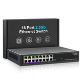 16 Port 2.5Gb Ethernet Switch Unmanaged, NICGIGA 16 Port 2.5G Network Switch, Plug & Play, Desktop or 19-inch Rack Mount, Fanless Metal Design.
