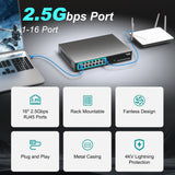 16 Port 2.5Gb Ethernet Switch Unmanaged, NICGIGA 16 Port 2.5G Network Switch, Plug & Play, Desktop or 19-inch Rack Mount, Fanless Metal Design.
