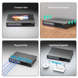 16 Port 2.5Gb Ethernet Switch Unmanaged, NICGIGA 16 Port 2.5G Network Switch, Plug & Play, Desktop or 19-inch Rack Mount, Fanless Metal Design.