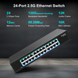 24 Port 2.5Gb Ethernet Switch Unmanaged, NICGIGA 24 Port 2.5G Network Switch, Plug & Play, Desktop or 19-inch Rack Mount, Fanless Metal Design.