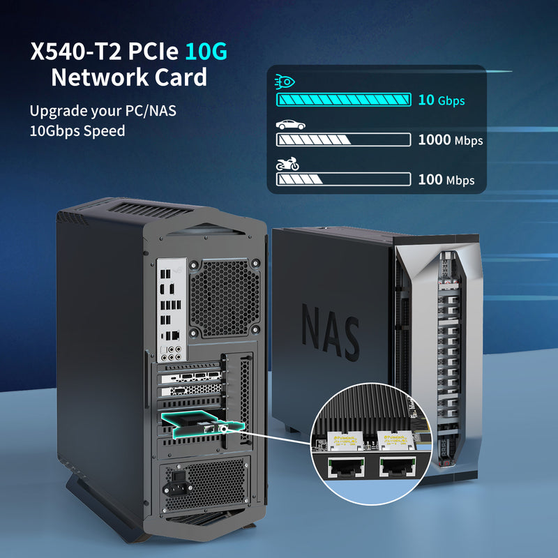 10Gb Dual LAN Base-T PCI-e Network Card, Intel X540 Controller, NICGIG ...