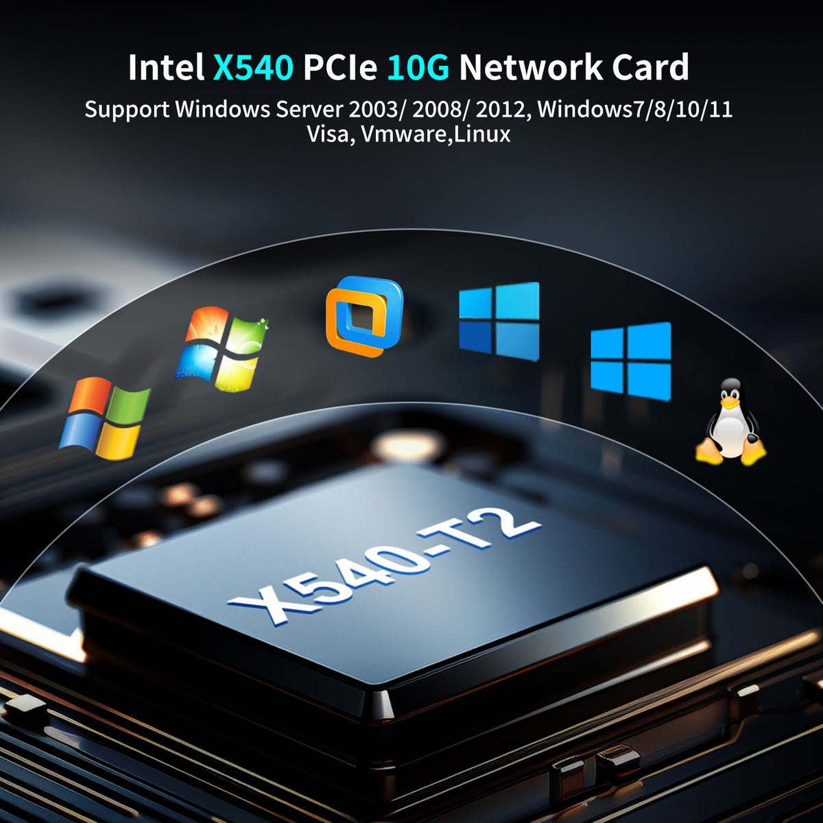10Gb Dual LAN Base-T PCI-e Network Card, Intel X540 Controller, NICGIG ...