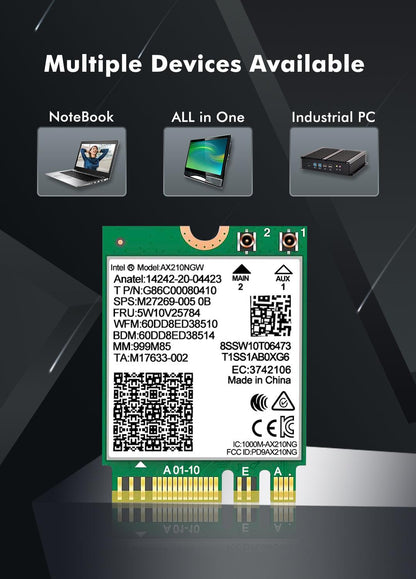 WiFi 6E Wireless Card Intel AX210 NGW Bluetooth 5.3 Tri-Band 5400Mbps Network Adapter for Laptop Support Windows 10/11 (64bit) M.2/NGFF