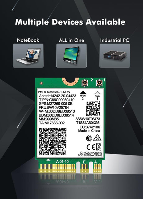 WiFi 6E Wireless Card Intel AX210 NGW Bluetooth 5.3 Tri-Band 5400Mbps Network Adapter for Laptop Support Windows 10/11 (64bit) M.2/NGFF - NICGIGA